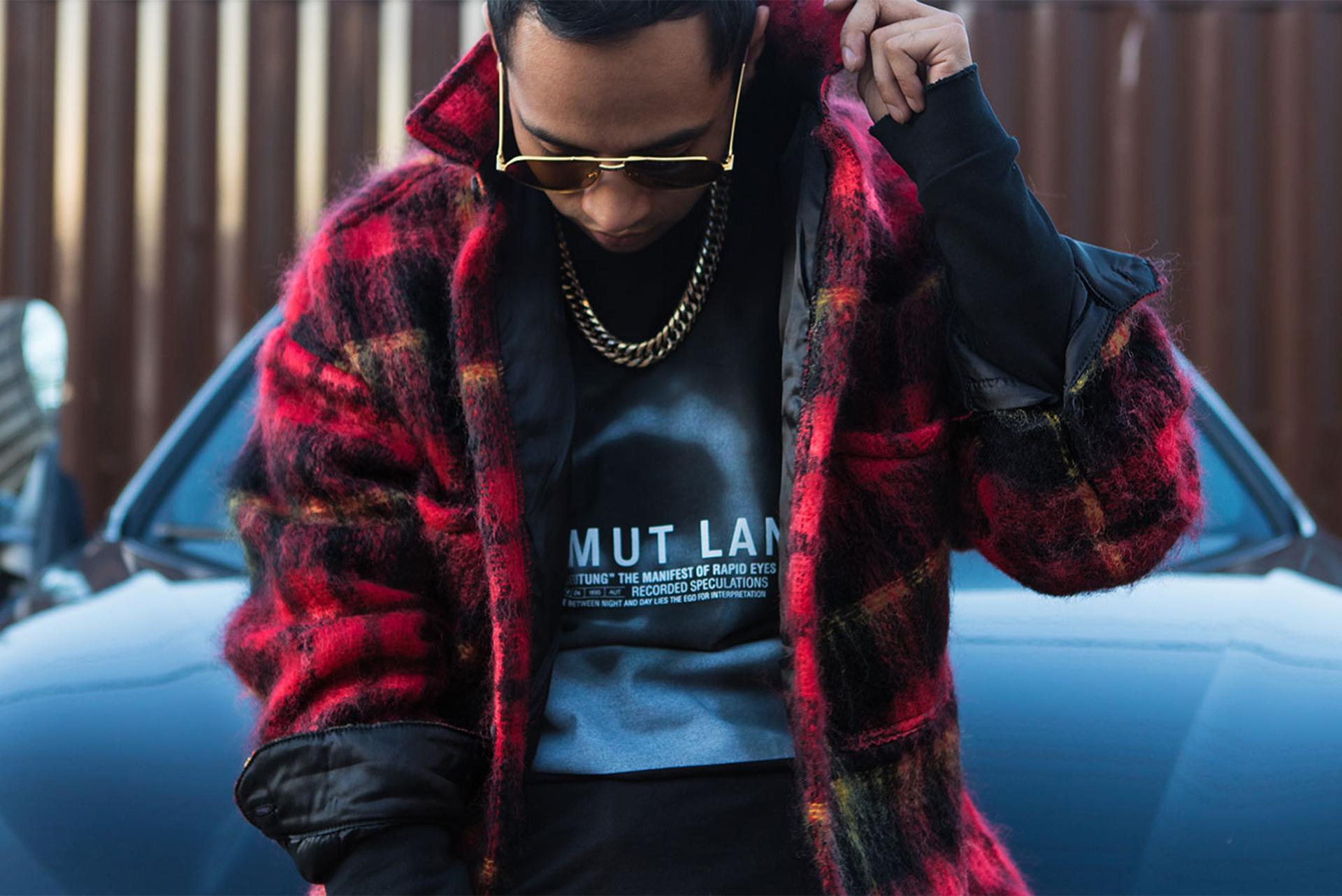 Saad Khan, Tee: Helmut Lang Jacket: Represent Image: Luis Contreras